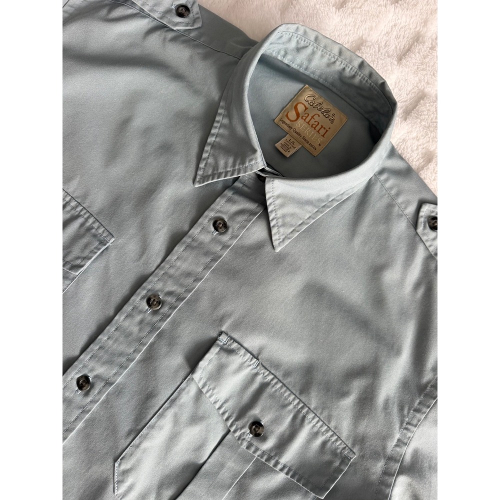 Cabelas Safari Series Mens Lg/Tall Blue Gray Short Sleeve Button Down Shirt -EUC